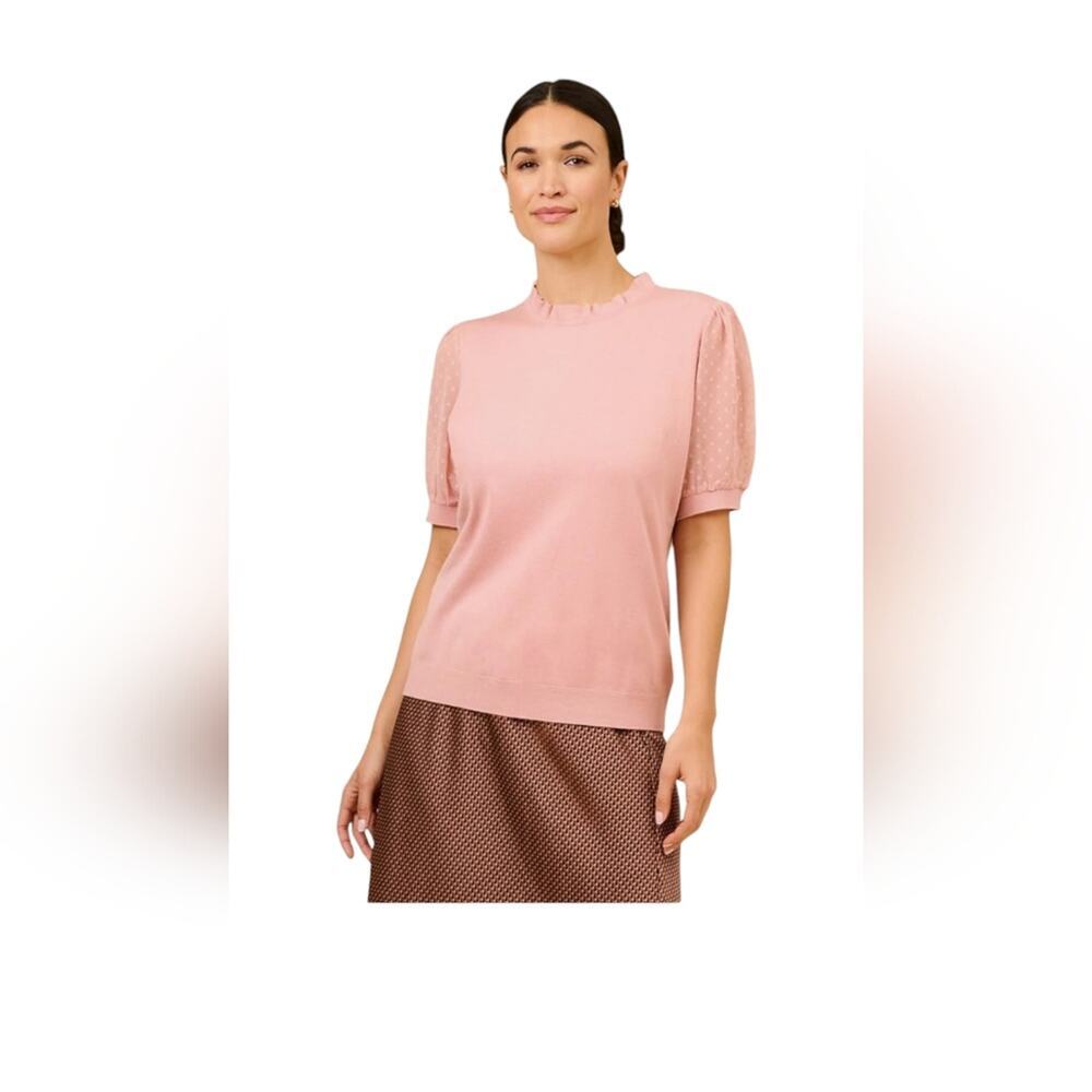 Womans Large Pink Adrianna Papell Short Sleeve Blouse